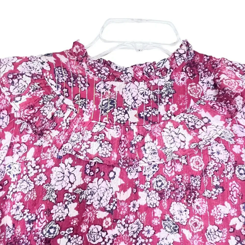 Molo Girls Clair Floral Ruffled Metallic Dress - Size 13/14